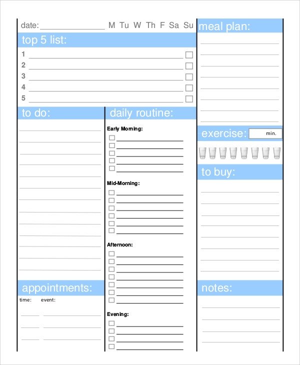 Daily Meal Plan Template Printable Daily Planner 8 Examples In Pdf Word