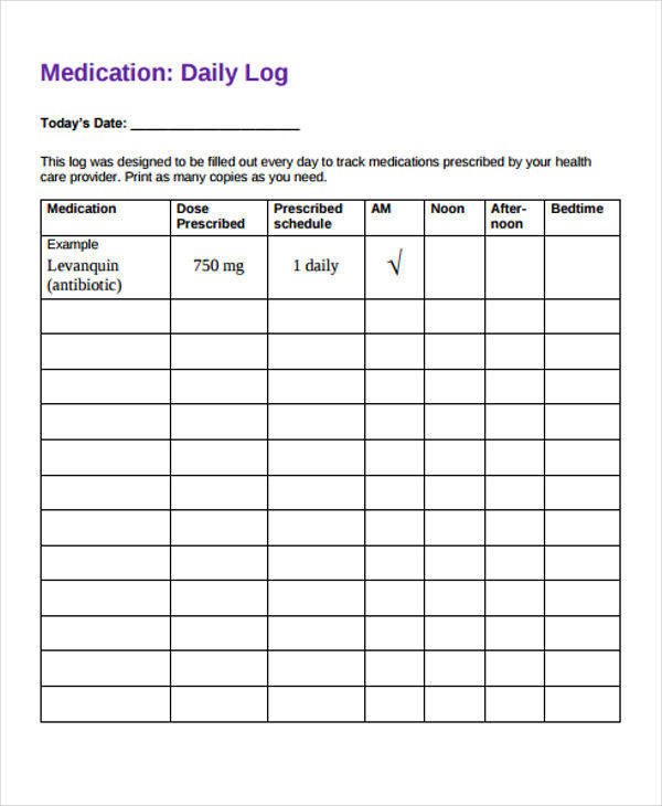 Daily Medication Chart Template 27 Free Daily Log Samples &amp; Templates Pdf Doc