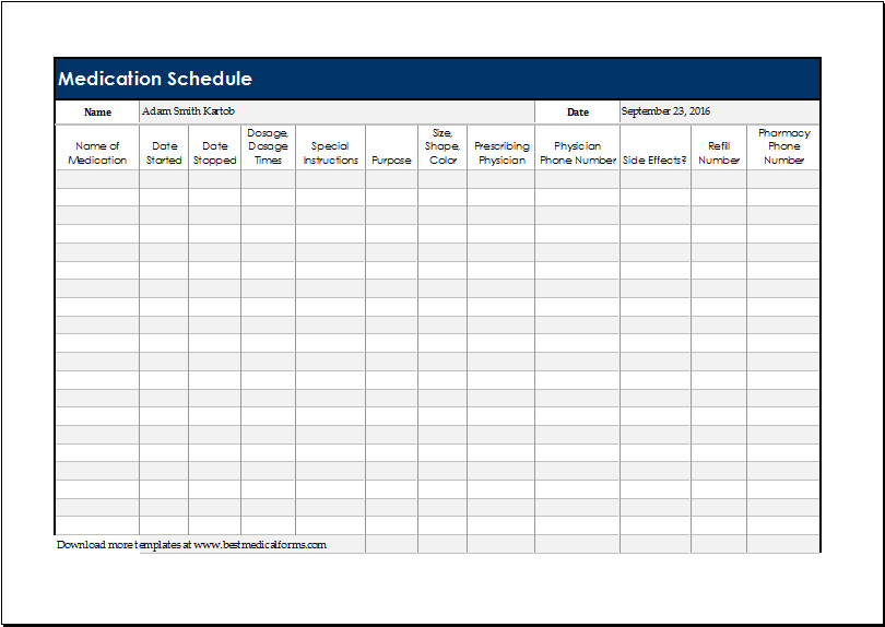 Daily Medication Chart Template Daily Medication Schedule Template for Excel