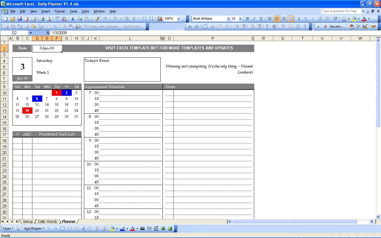 Daily Planner Template Excel Daily Planner