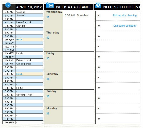 Daily Planner Template Excel Daily Planner Template 10 Free Samples Examples format