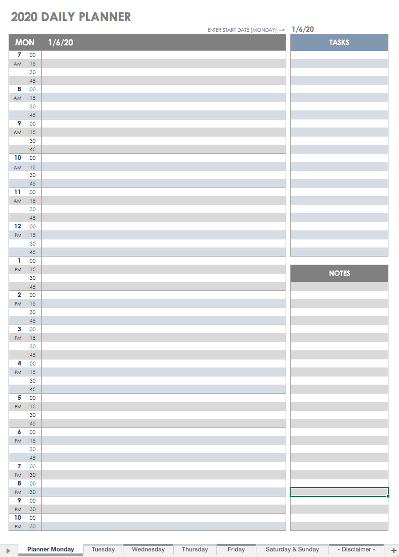Daily Planner Template Excel Free Printable Daily Calendar Templates