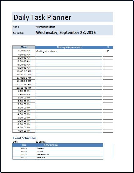 Daily Planner Template Excel Ms Excel Daily Task Planner Template