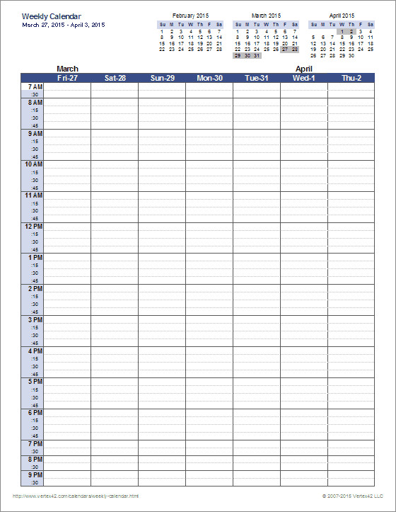Daily Planner Template Excel Weekly Calendar Template for Excel