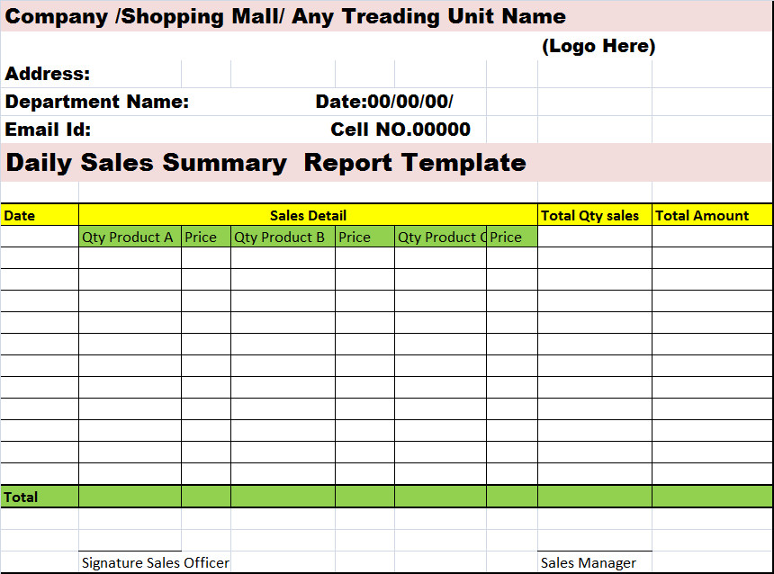 Daily Sales Report Template Sales Reports – Free Report Templates