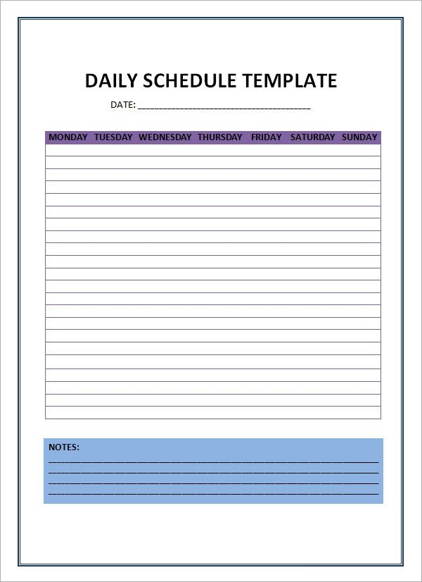 Daily Schedule Planner Template 24 Printable Daily Schedule Templates Pdf Excel Word