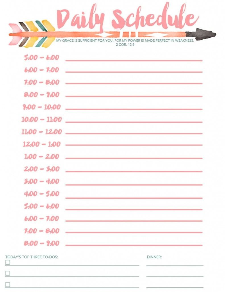 Daily Schedule Planner Template Daily Schedule Free Printable