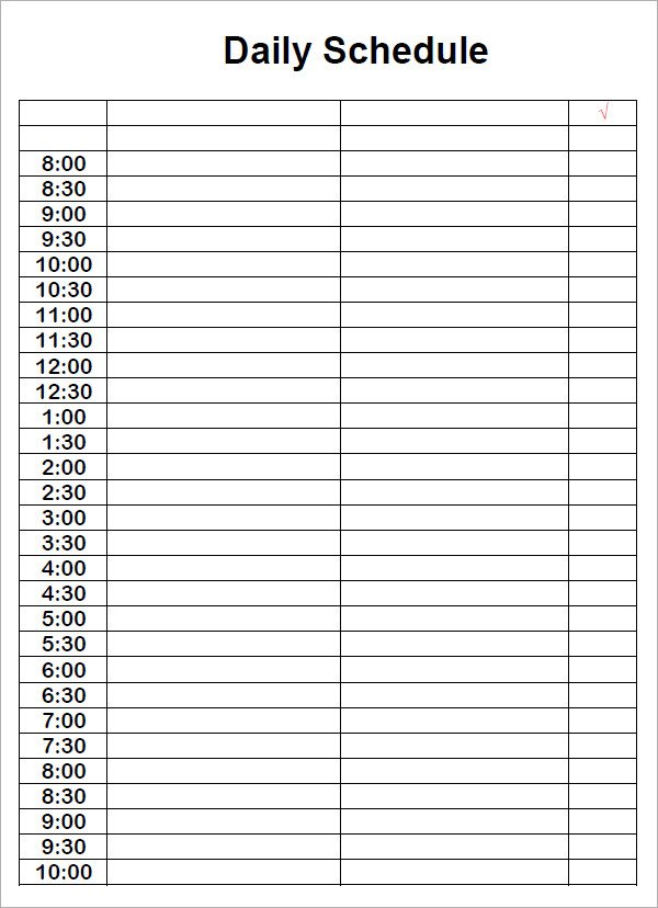 Daily Schedule Template Printable 6 Best Of Free Printable Blank Daily Schedule