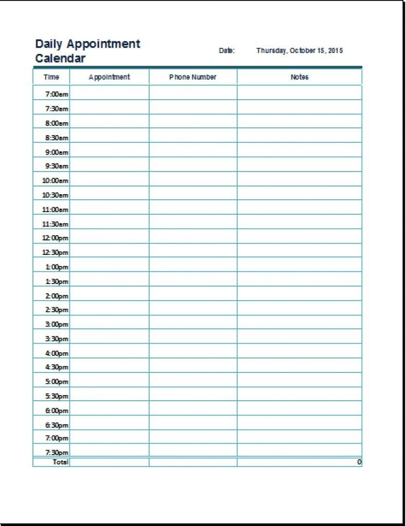 Daily Schedule Template Printable Daily Appointment Calendar Printable Free