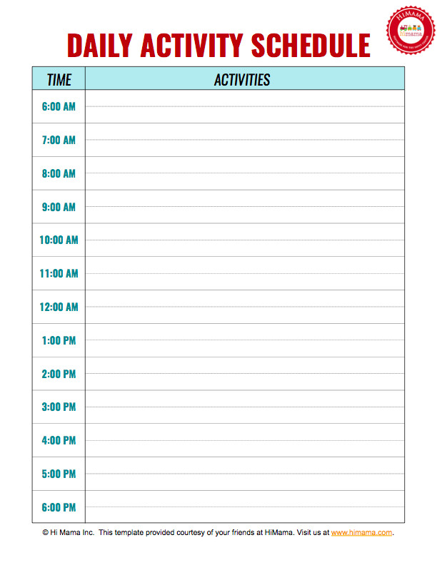 Daily Schedule Template Printable Daycare Daily Schedule Template