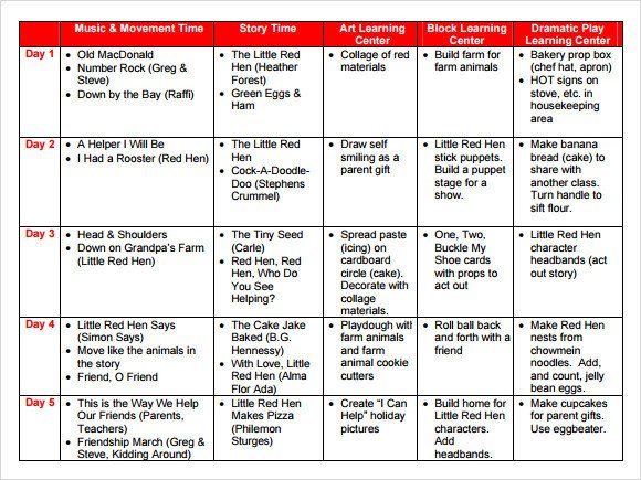Daycare Lesson Plan Template Sample Preschool Lesson Plan 10 Pdf Word formats