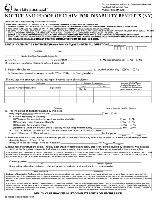 Db 300 form Db 450 form Notice and Proof Claim for Disability