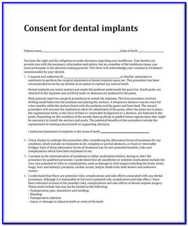 Db450 form Part C Dental Implant Consent form Sample form Resume