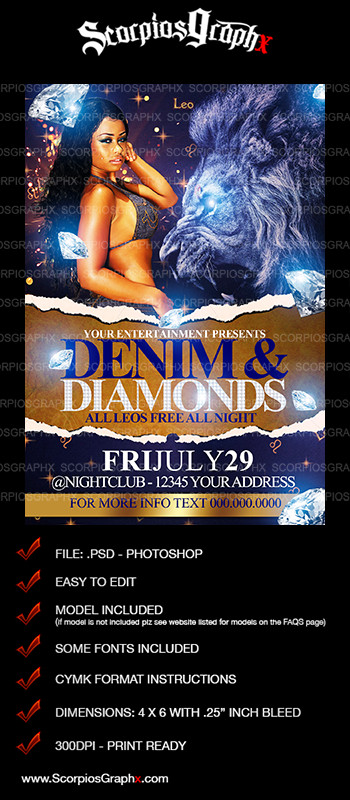 Denim and Diamonds Flyer 21 Of Diamonds Denim event Flyers Template