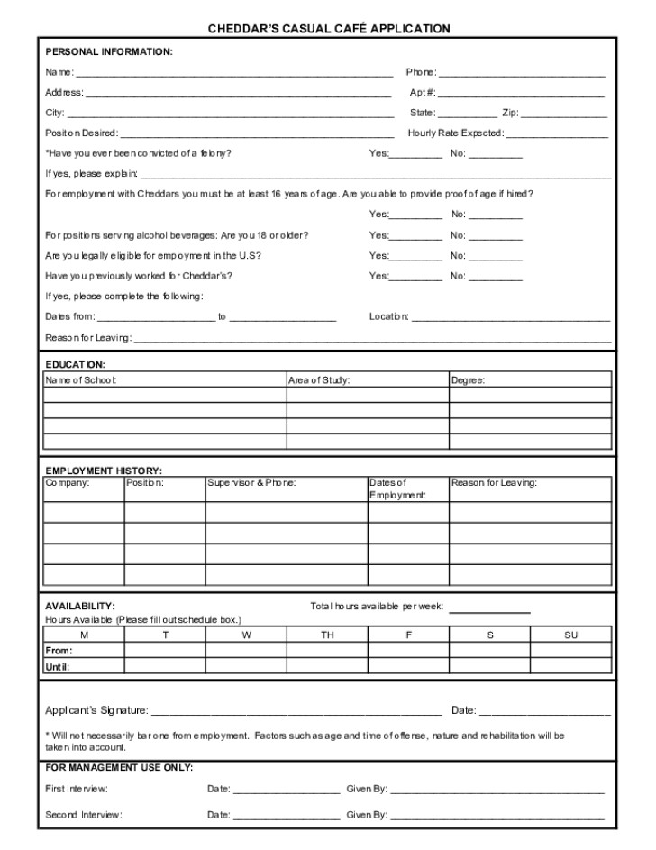 Dennys Job Application form Online Free Printable Cheddar S Job Application form