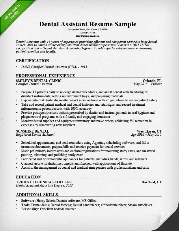 Dental assistant Resume Template Dental assistant Resume Sample &amp; Tips