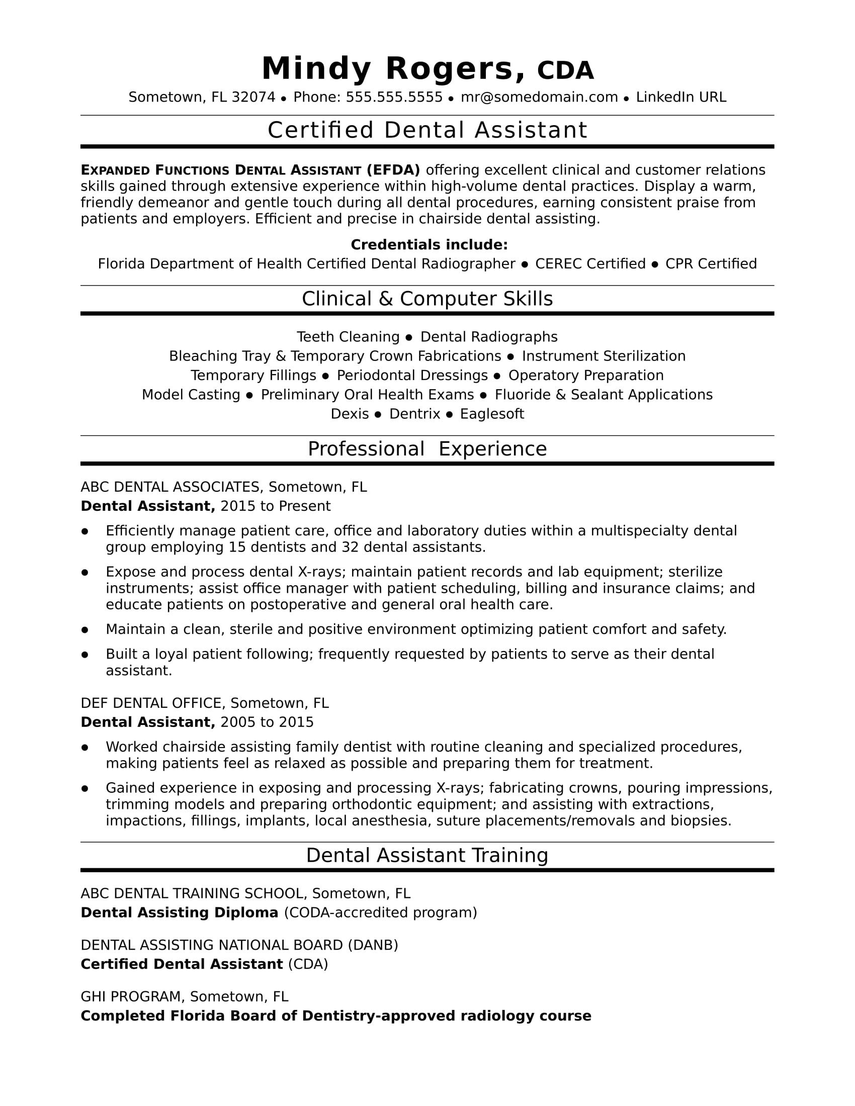 Dental assistant Resume Template Dental assistant Resume Sample