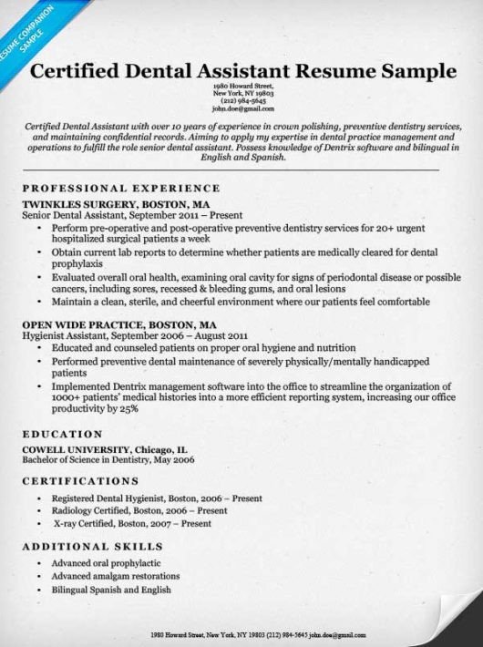 Dental assistant Resume Template Dental Resume Examples & Writing Tips