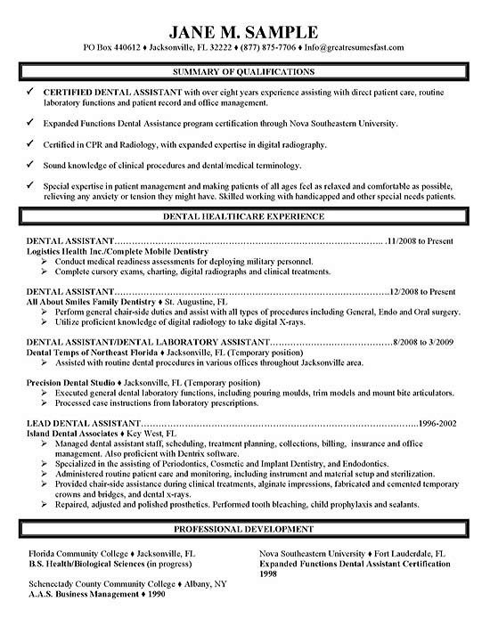 Dental assistant Resumes Template Dental assistant Resume Example
