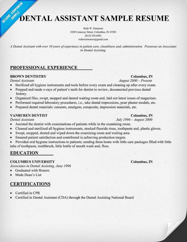 Dental assisting Resume Templates Dental assistant Resume Dentist Health Resume Panion
