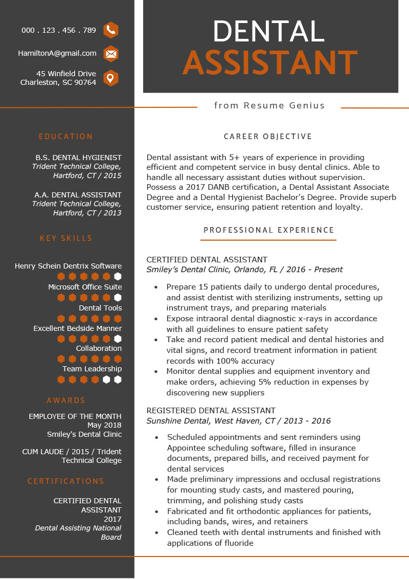 Dental assisting Resume Templates Dental assistant Resume Sample & Tips