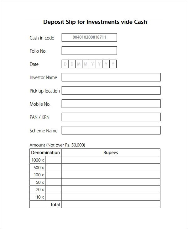Deposit Slip Template Word Sample Cash Slip Template 7 Free Documents Download In