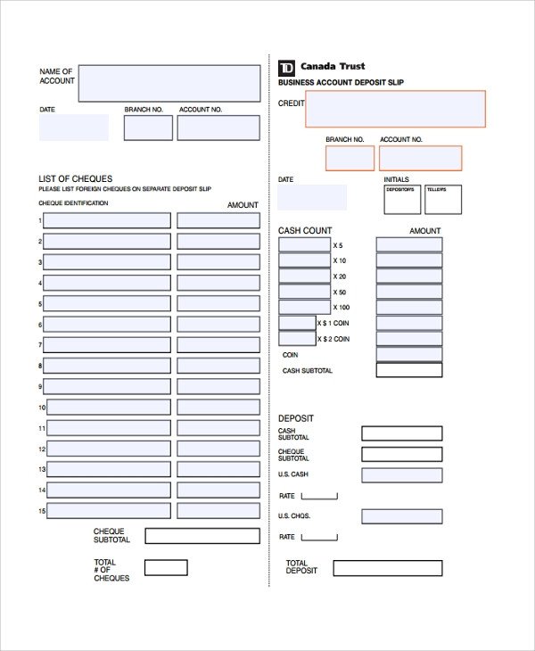 Deposit Slip Template Word Sample Deposit Slip Template 8 Free Documents Download