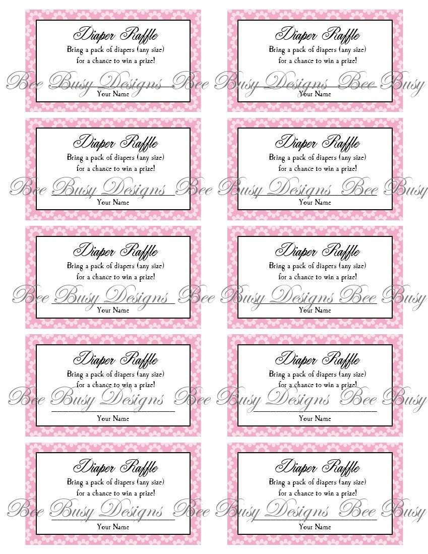 Diaper Raffle Ticket Template Printable Pink Flower Diaper Raffle Tickets Great for Baby