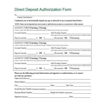 Direct Deposit Authorization form Template 47 Direct Deposit Authorization form Templates Template