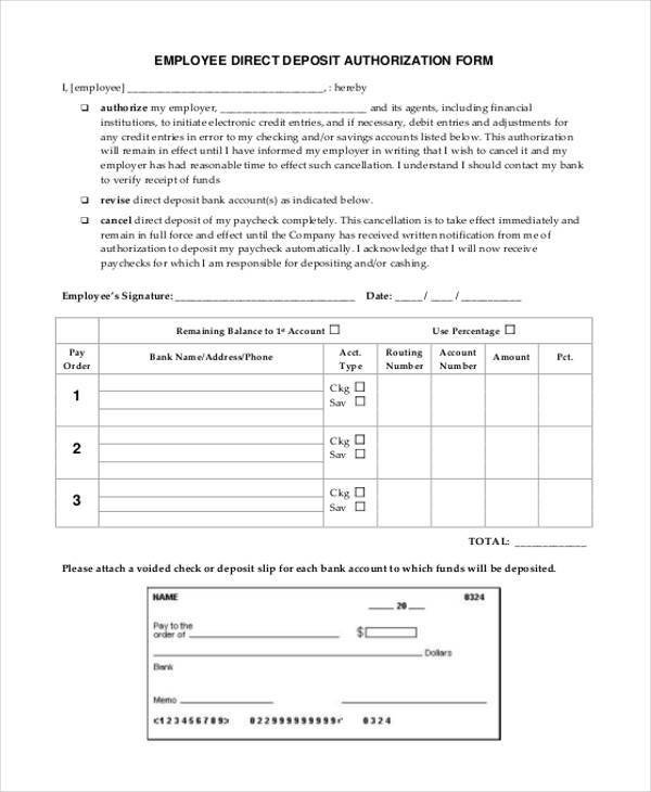 Direct Deposit form Template Authorization form Templates