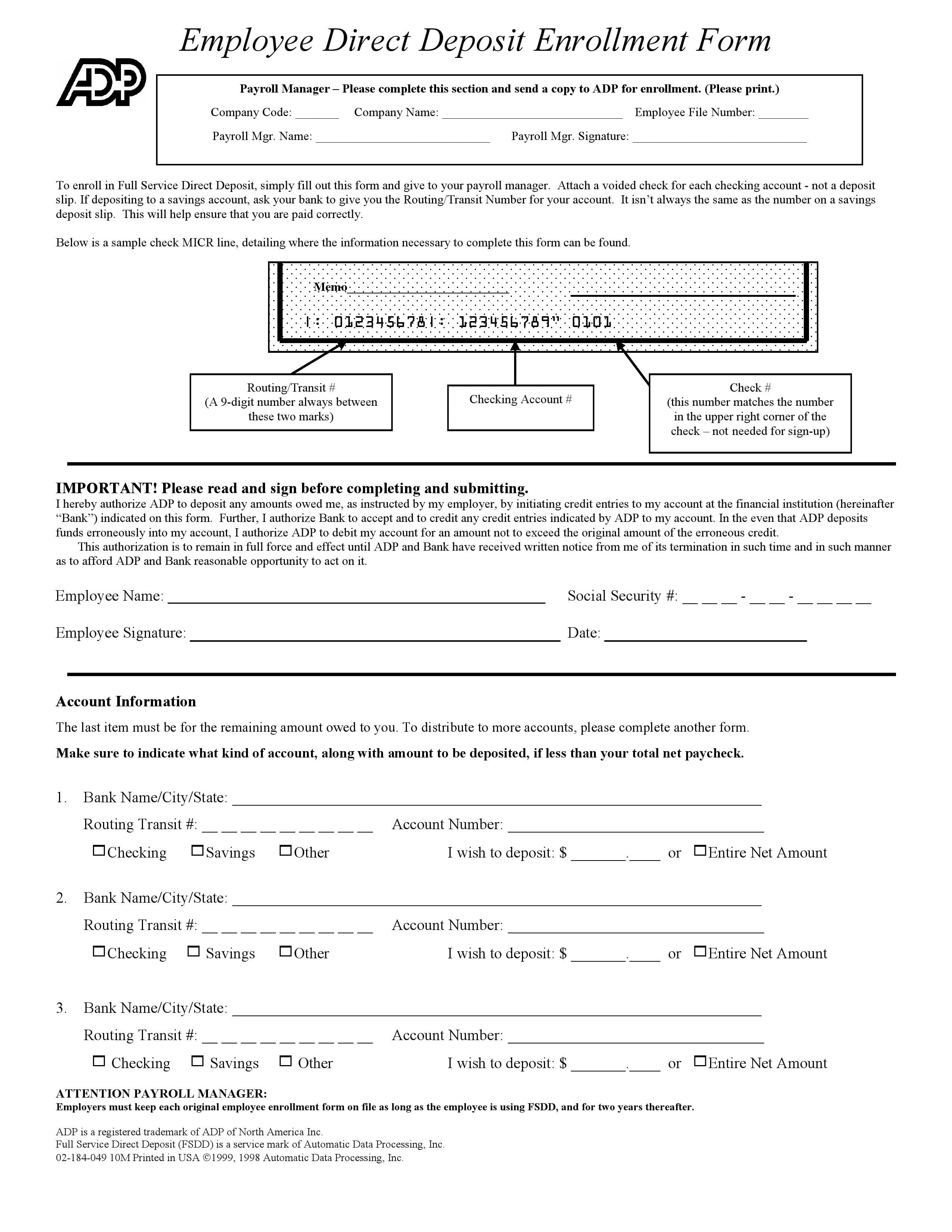 Direct Deposit form Template Free Bank forms Pdf Template