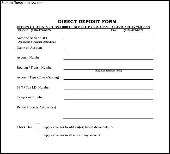 Direct Deposit form Template Generic Direct Deposit form