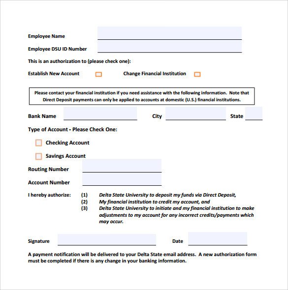 Direct Deposit form Template Sample Direct Deposit form 8 Download Free Documents In