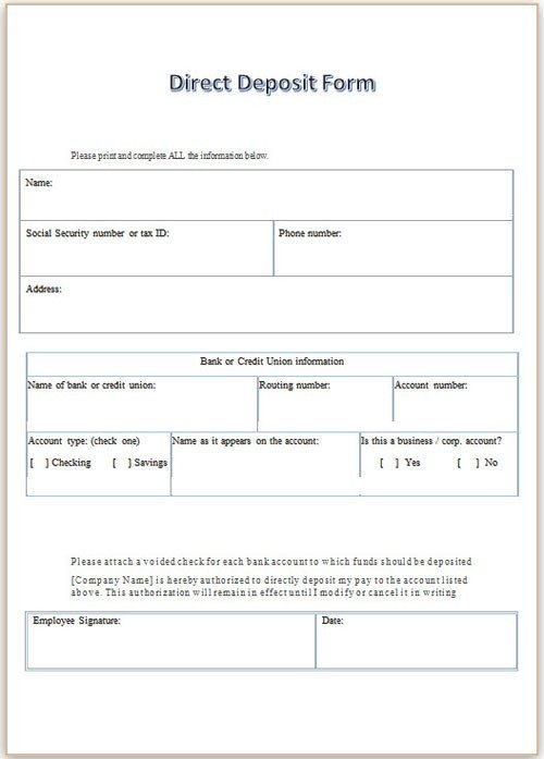 Direct Deposit form Template Word Direct Deposit form Template