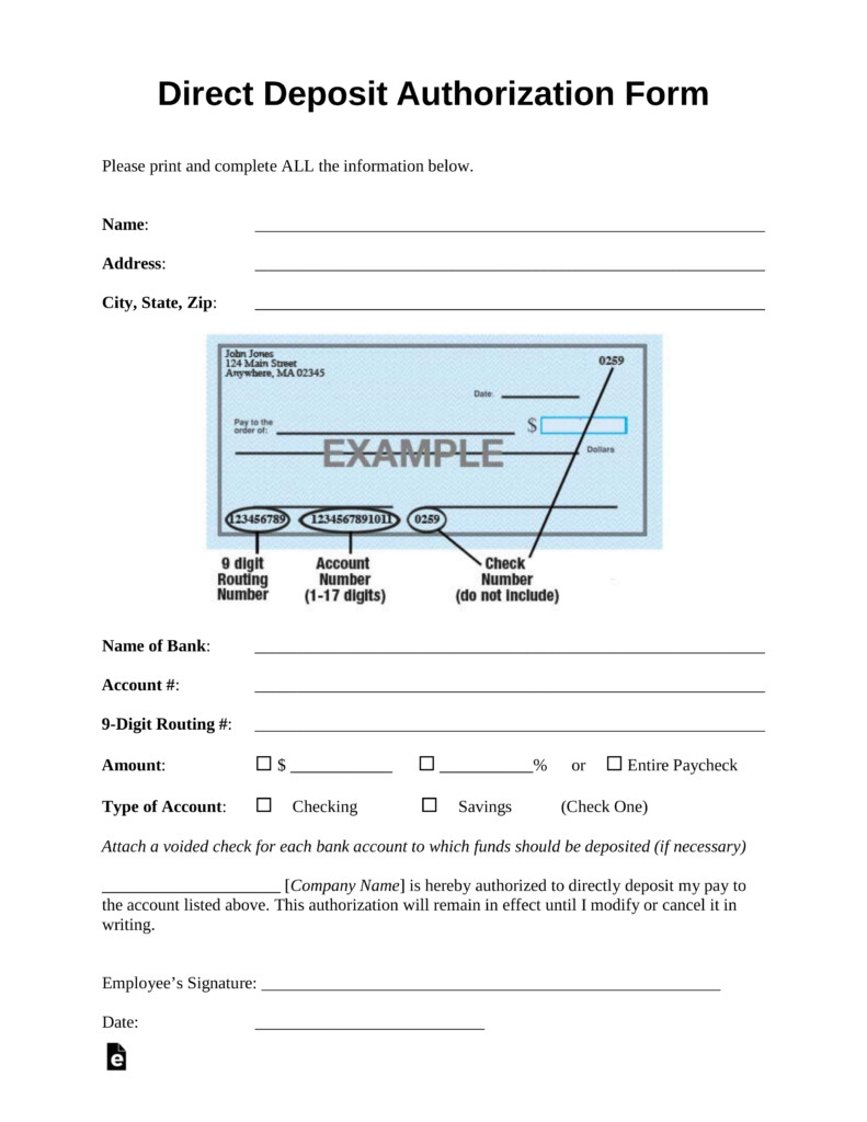 Direct Deposit form Template Word Free Direct Deposit Authorization forms Pdf