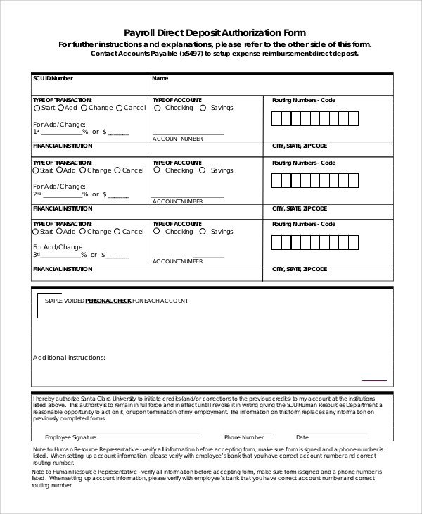 Direct Deposit form Template Word Sample Direct Deposit Authorization form 10 Examples In