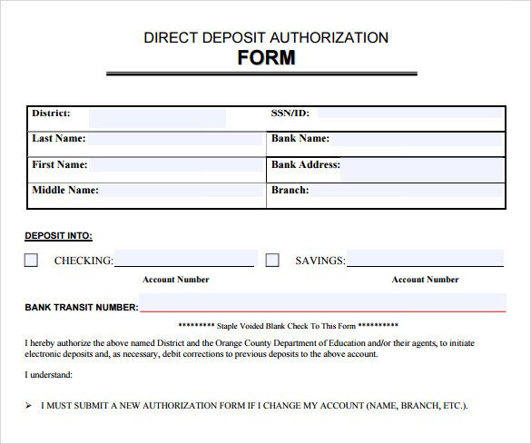 Direct Deposit form Template Word Sample Direct Deposit Authorization form 7 Download