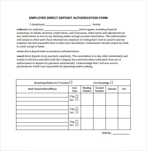 Direct Deposit form Template Word Sample Direct Deposit Authorization form 7 Download