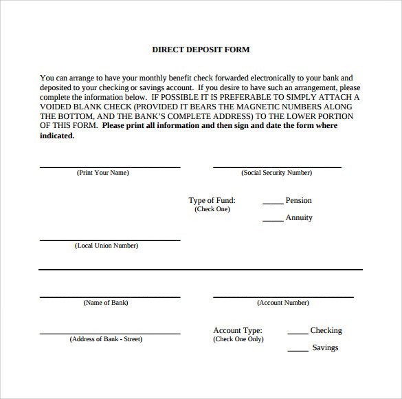 Direct Deposit form Template Word Sample Direct Deposit form 8 Download Free Documents In
