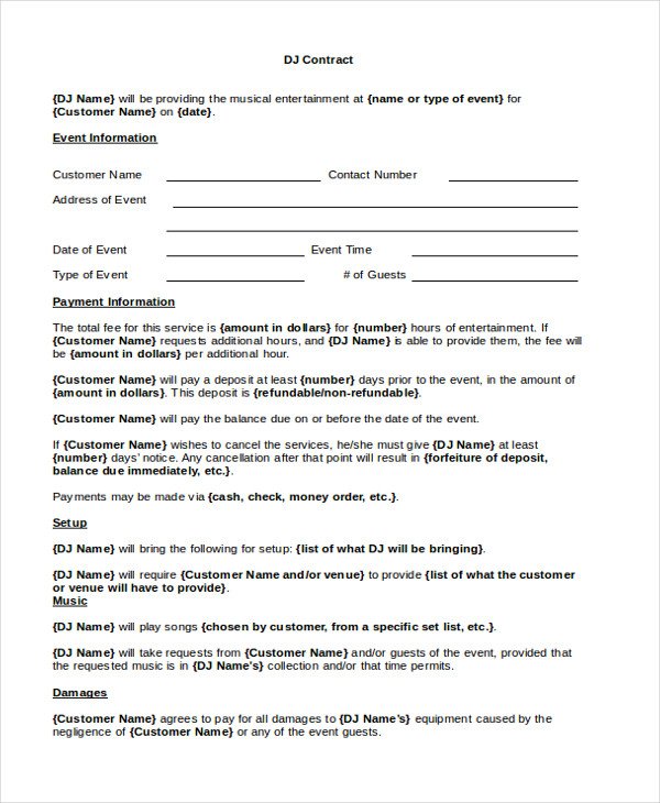 Disc Jockey Contracts Template Disc Jockey Contracts Template