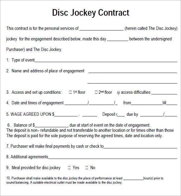 Disc Jockey Contracts Template Dj Contract 12 Download Documents In Pdf