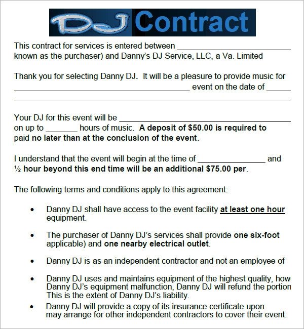 Disc Jockey Contracts Template Dj Contract 20 Download Documents In Pdf Google Docs