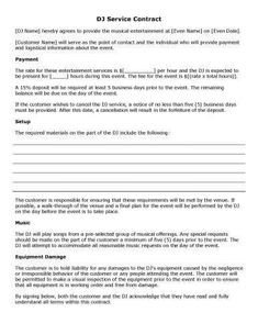 Disc Jockey Contracts Template Free and Printable Disc Jockey Contract form Rc123