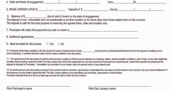 Disc Jockey Contracts Template Free and Printable Disc Jockey Contract form Rc123