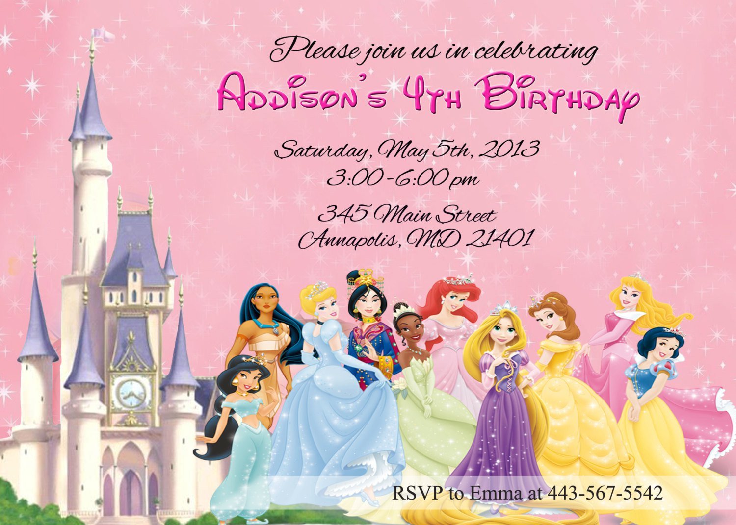 Disney Princess Invitation Template Disney Princesses Birthday Invitations Disney Princess
