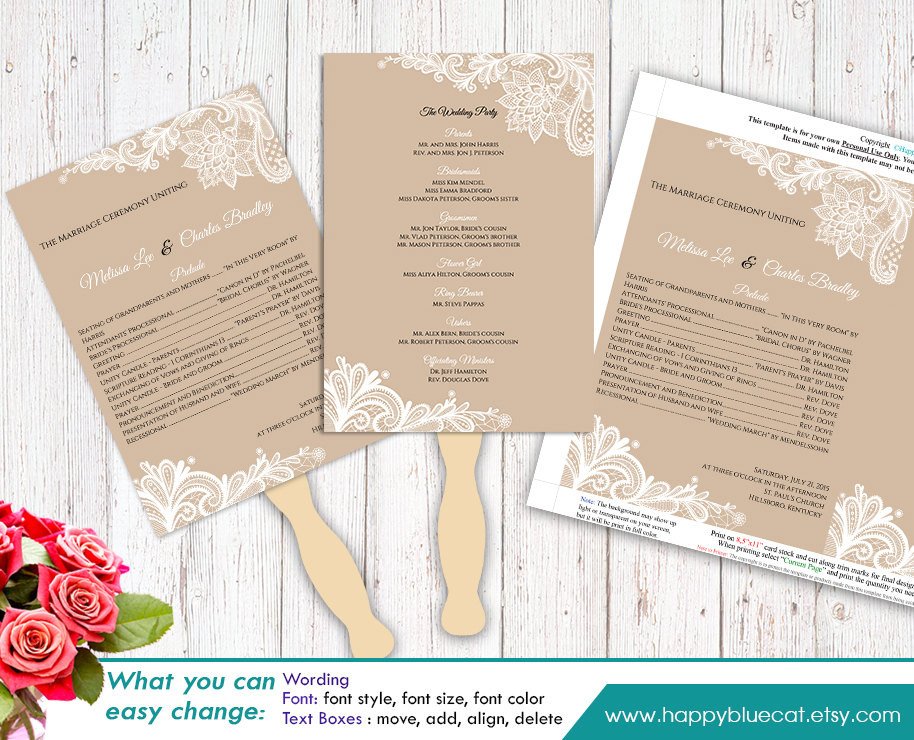 Diy Wedding Program Template Diy Printable Wedding Fan Program Template Instant Download