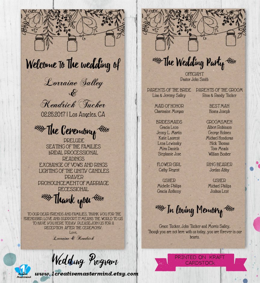 Diy Wedding Program Template Diy Rustic Wedding Program Template Printable Editable
