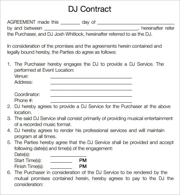 Dj Contract Template Pdf Dj Contract 12 Download Documents In Pdf