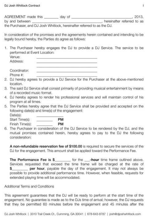 Dj Contract Template Pdf Download Dj Contract Template for Free formtemplate