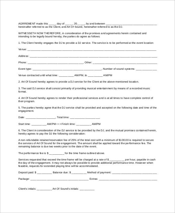 Dj Contract Template Pdf Sample Dj Contract 14 Examples In Word Pdf Google